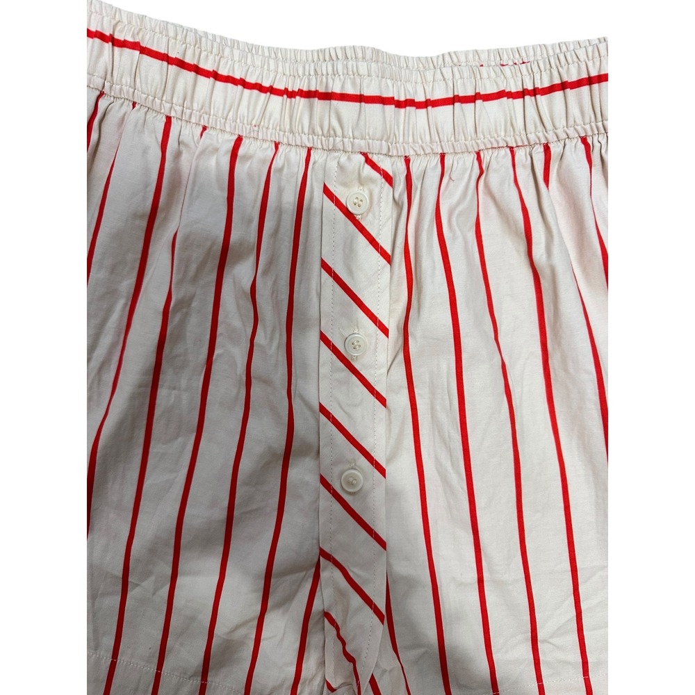 Reformation Red Stripe Boxer Shorts Women's Size Medium Elastic Waist Button Fly - Picture 2 of 6